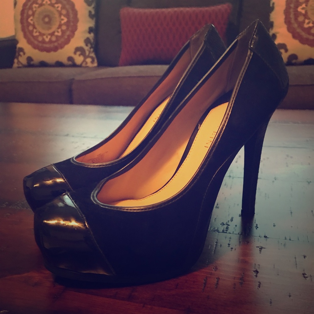 Black Leather and Suede Heels